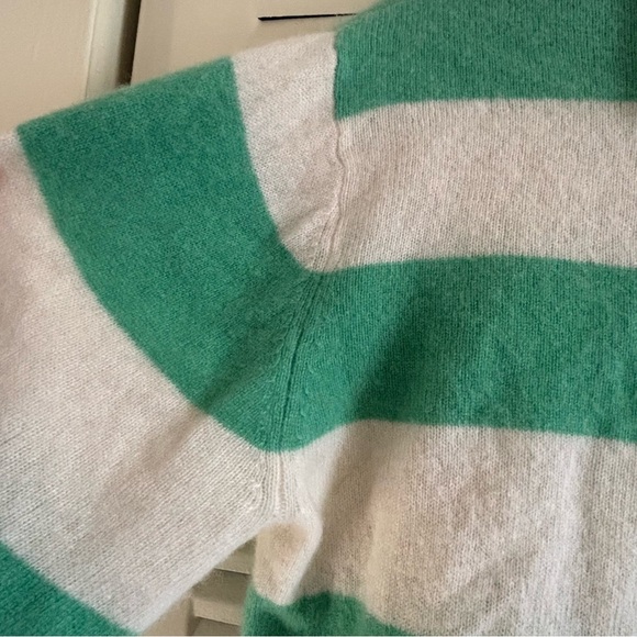 Rachel Zoe Women’s 100% Cashmere Striped Polo Sweater Cropped Green White Size - Picture 11 of 13